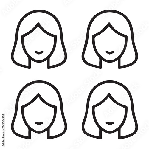 Four woman heads with different hair styles isolated on white background