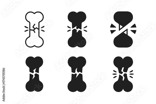 Healing Bone Logos. How bones heal after an injury. Set Logo of How bones heal after an injury: bone with healing cracks. harmonious logo variations of the