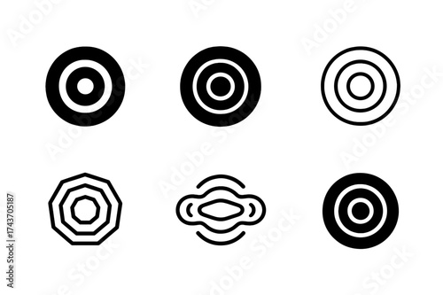 Harmonious Water Ripple Logos. Letting go of stress from the day. Set Logo of water ripple: concentric waves expanding outward. harmonious logo variations of