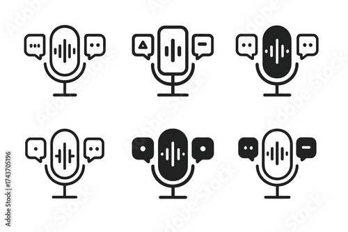 Language Interpretation Logos. Translators or interpreters working with languages. Set Logo of Translators or interpreters working with languages: Microphone