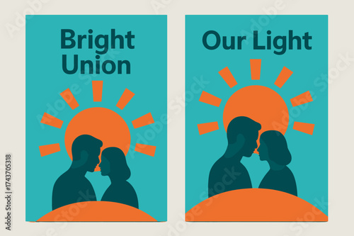Bright Union Banners. Bright Union. Two vertical A6 banners with safe margins, centered composition, no elements touching edges, flat vector design, turquoise