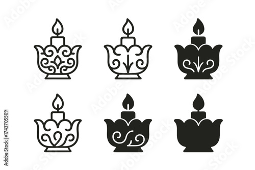 Creative Candle Logos. Making Candles at Home. Set Logo of Making Candles at Home: decorative mold. harmonious logo variations of the same emblematic concept,