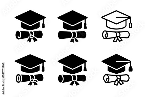 Education Emblem Variations. Groundbreaking work in education and pedagogy. Set Logo of Education: graduation cap and diploma. harmonious logo variations of