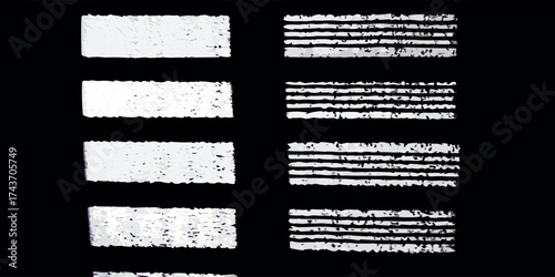 Geometric abstraction of parallel forms evoking orderly chaos with contrasting textures in crisp black and white.