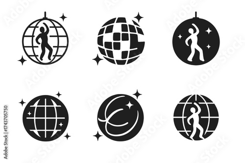 Dance Emblem Variations. Dance as a form of stress relief and relaxation. Set Logo of Dance as a form of stress relief and relaxation: Disco ball / shimmering