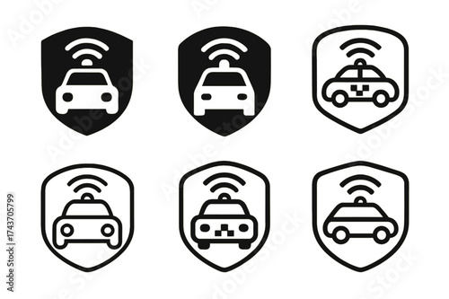 Driverless Taxi Logos. self-driving cars. Set Logo of self-driving cars: Driverless Taxi Badge. harmonious logo variations of the same emblematic concept, each