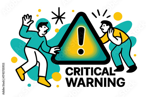 Urgent Warning Sign. Critical Warning. A bold triangular warning sign with an exclamation glowing, floating sparks and abstract shapes emphasizing urgency.