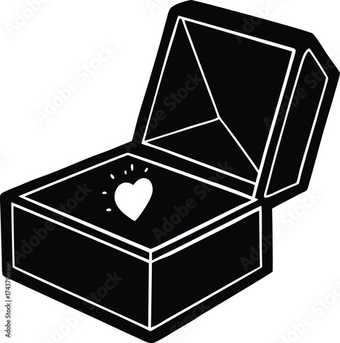 Jewelry Box Opened with Glowing Heart Inside Vector Silhouette