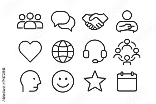 Social Interaction Icons. Social interaction. Line outline icon set of social interaction: group of avatars,