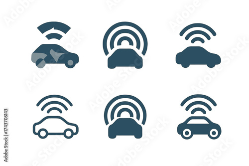Self-Driving Car Logos. self-driving cars. Set Logo of self-driving cars: Radar Array. harmonious logo variations of the same emblematic concept, each with