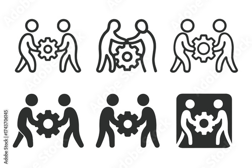 Productivity Logo Variations. Assisting with tasks. Set Logo of Productivity: shared responsibility icon. harmonious logo variations of the same emblematic
