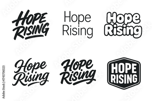Hope Rising Lettering. Hope Rising. Set lettering. harmonious lettering variations of the same emblematic concept (Dynamic brushstroke graffiti lettering,