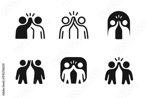 Harmonious Friendship Logos. Friendship and self-expression. Set Logo of Friendship and self-expression: Two people high-five. harmonious logo variations of