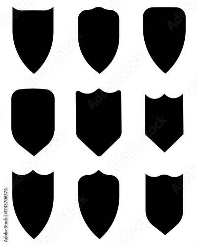 These minimalistic black vector shields are ideal for graphic designers, logo creators, and digital artists seeking clean, editable shapes for professional projects.