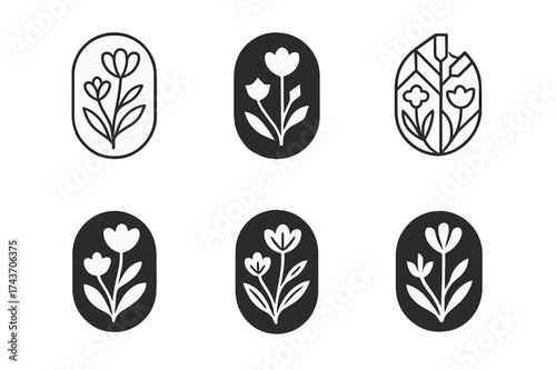 Floral Logo Variations. Nature vibe package design with flowers and plants. Set Logo of Packaging: floral pattern icon. harmonious logo variations of the same
