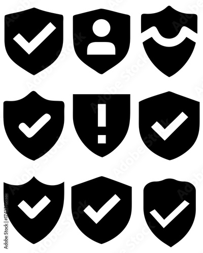 These minimalistic black vector shields are ideal for graphic designers, logo creators, and digital artists seeking clean, editable shapes for professional projects.