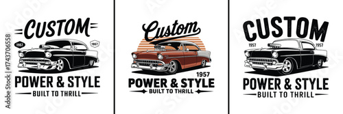 Vintage custom car illustration for t shirt design with power and style classic automobile retro emblem graphic artwork