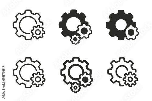 Diverse QA Logo Variations. Quality assurance testing. Set Logo of QA Testing: gears. harmonious logo variations of the same emblematic concept, each with