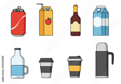 Diverse Drink Selection Vector Collection of Beverage Icons