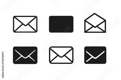 Envelope Logo Variations. Letters. Set Logo of Communication: envelope icon. harmonious logo variations of the same emblematic concept, each with different