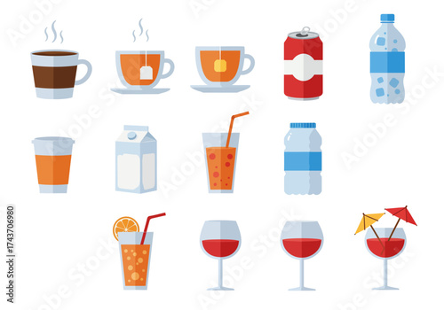 Variety of Beverages A Colorful Flat Lay of Different Drinks