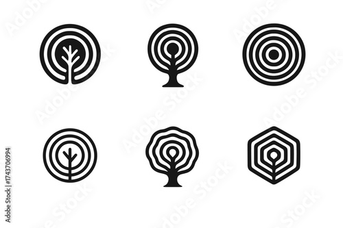 Tree Growth Logos. Making personal growth a lifestyle choice. Set Logo of Making personal growth a lifestyle choice: tree with expanding rings. harmonious logo