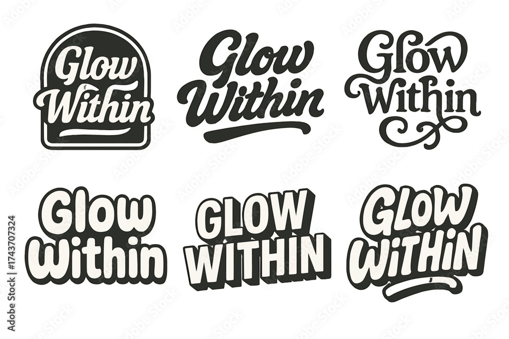 Fototapeta premium Glow Within Variations. Glow Within. Set lettering. harmonious lettering variations of the same emblematic concept (Retro vintage badge style, Bold