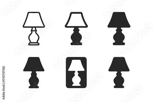 Thrifted Lamp Logos. Home decor on a budget. Set Logo of Home decor on a budget: Thrifted lamp. harmonious logo variations of the same emblematic concept, each