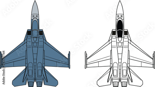 Fighter jet drawing vector illustration aircraft outline image