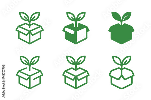 Eco-Friendly Logo Designs. Sustainable living and eco-friendly products. Set Logo of Sustainable living and eco-friendly products: Biodegradable packaging box.