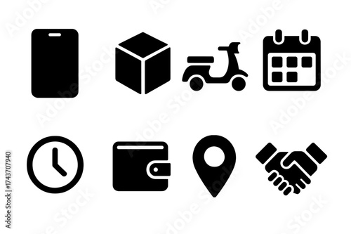 Gig Economy Icons. Gig economy dynamics. Filled icon set of Gig economy dynamics: smartphone app, package box,