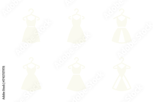 Summer Dress Logo Variations. Summer dress against green backdrop. Set Logo of Summer dress against green backdrop: Hanger with dress. harmonious