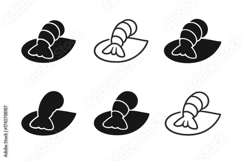 Seafood Logo Variations. A Chef Preparing a Delicate Seafood Dish. Set Logo of Seafood Dish: lobster tail presentation. harmonious logo variations of the same