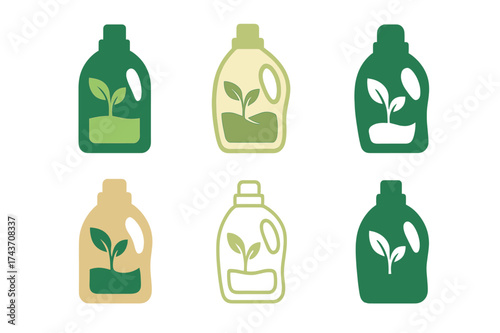 Eco-Friendly Logo Variations. Sustainable living and eco-friendly products. Set Logo of Sustainable living and eco-friendly products: Plant-based detergent