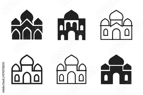 Architectural Palace Icons. Royal palaces. Set Logo of Architecture: palace with domes icon. harmonious logo variations of the same emblematic concept, each