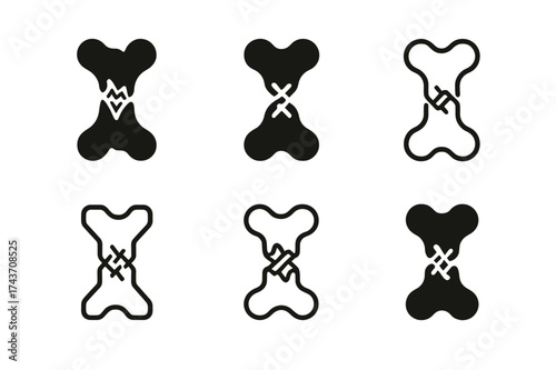 Bone Healing Logos. How bones heal after an injury. Set Logo of How bones heal after an injury: bone knitting together. harmonious logo variations of the same