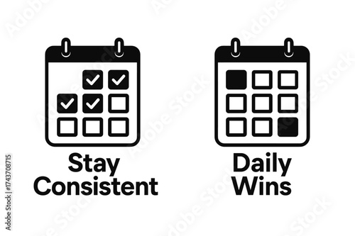Motivational Banners Design. Motivation. Two vertical A6 banners with safe margins, centered composition, no elements touching edges, flat vector design, black