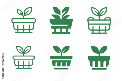 Sustainable Living Logos. Sustainable living and eco-friendly products. Set Logo of Sustainable living and eco-friendly products: Urban balcony planter.