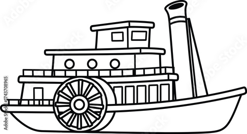 Riverboat drawing outline paddle steamer boat illustration clip art