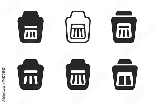 Robot Vacuum Logos. Robot vacuums. Set Logo of Robot vacuums: Dustbin with filter. harmonious logo variations of the same emblematic concept, each with