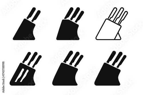 Kitchenware Logo Variations. Knife block. Set Logo of Kitchenware: kitchen cutlery holder icon. harmonious logo variations of the same emblematic concept, each