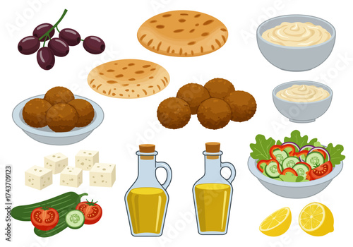 Delectable Mediterranean Mezze Spread with Falafel, Hummus, and Fresh Vegetables