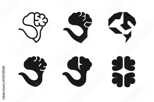 Hippocampus Logo Variations. Neuroscience of memory. Set Logo of Neuroscience of memory: Hippocampus. harmonious logo variations of the same emblematic