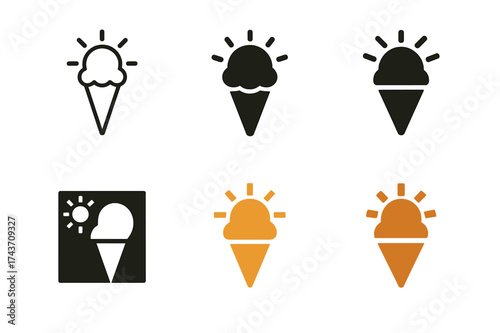Ice Cream Logo Variations. Ice cream on a hot summer day. Set Logo of Ice cream on a hot summer day: Single scoop cone. harmonious logo variations of the same