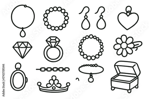 Handcrafted Jewelry Doodles. Crafted jewelry. Hand-drawn doodle illustration crafted jewelry necklace, bracelet, earrings, pendant, gemstone, ring, beads,