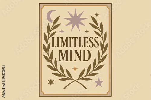 Limitless Mind Poster. Limitless Mind ? Vintage Poster with elegant serif font; framed rectangular layout; subtle grain and old paper texture; laurel and