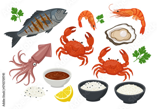 Fresh Seafood Delights Grilled Fish, Crabs, Shrimp, and More