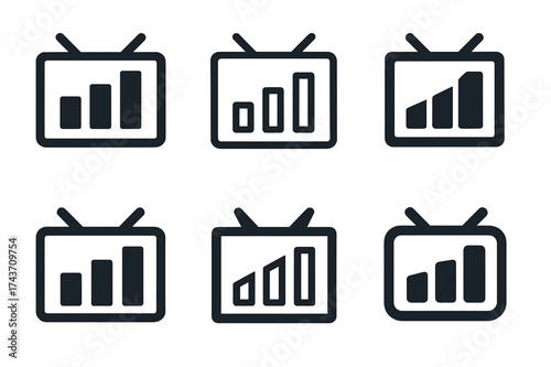 Dynamic Scoreboard Logos. Game tournaments. Set Logo of scoreboard: rising bars symbolizing match points. harmonious logo variations of the same emblematic