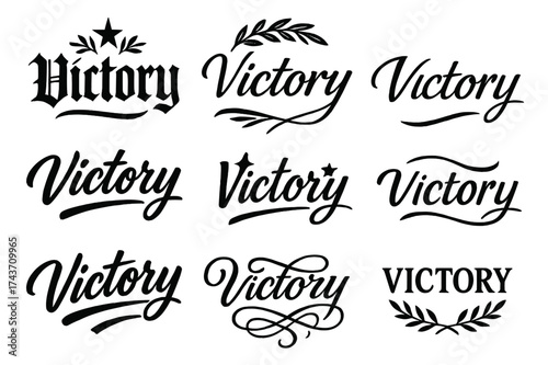 Victory in Calligraphy. Victory. Create a calligraphy lettering illustration of the phrase: Victory. Render 6