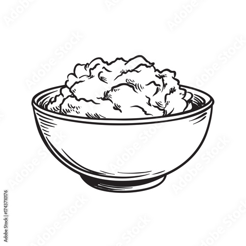  Ink drawing of a bowl of mashed potatoes.